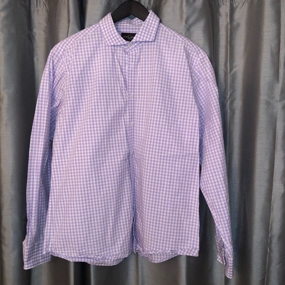 Black Brown 1826 Lavender Gingham Dress Shirt, XL - Picture 1 of 5